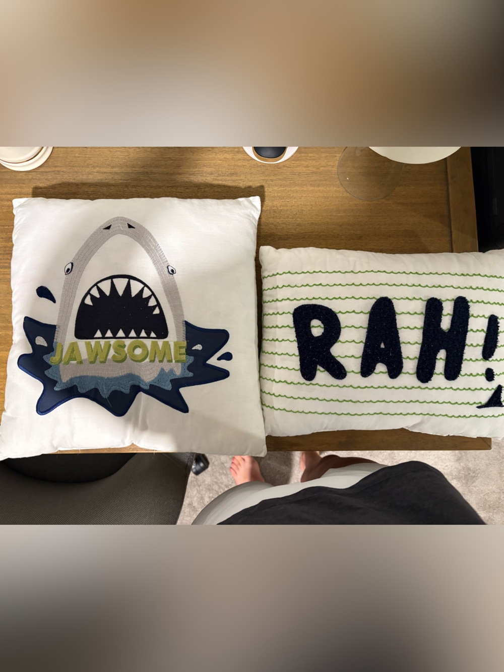 Jawsome Shark Accent Pillow - White with Navy & Lime